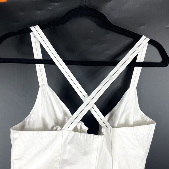 Proenza Schouler‎ Front Zip Midi Dress White Linen Blend Sleeveless Buttons Sz 4 - Picture 12 of 15